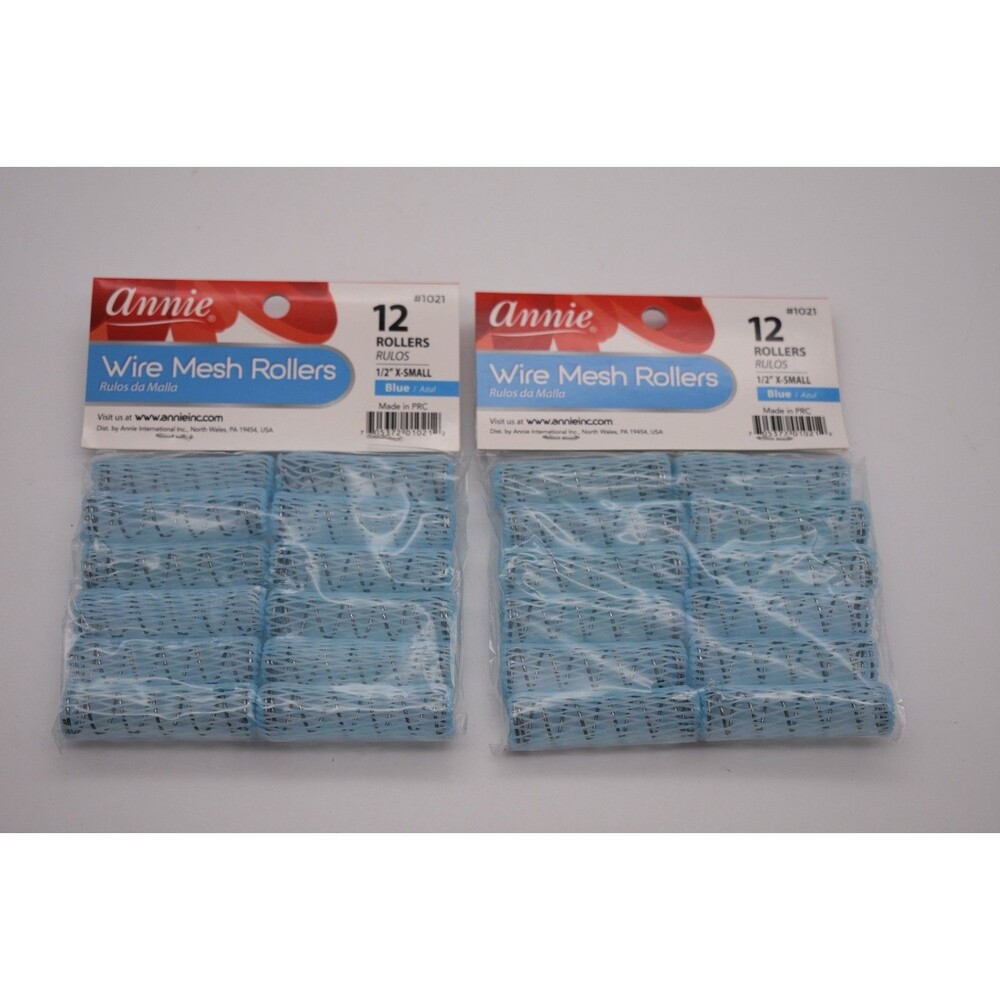 Annie Wire Mesh Rollers – X-Small 12 Count Blue - 1/2" (2 packs)